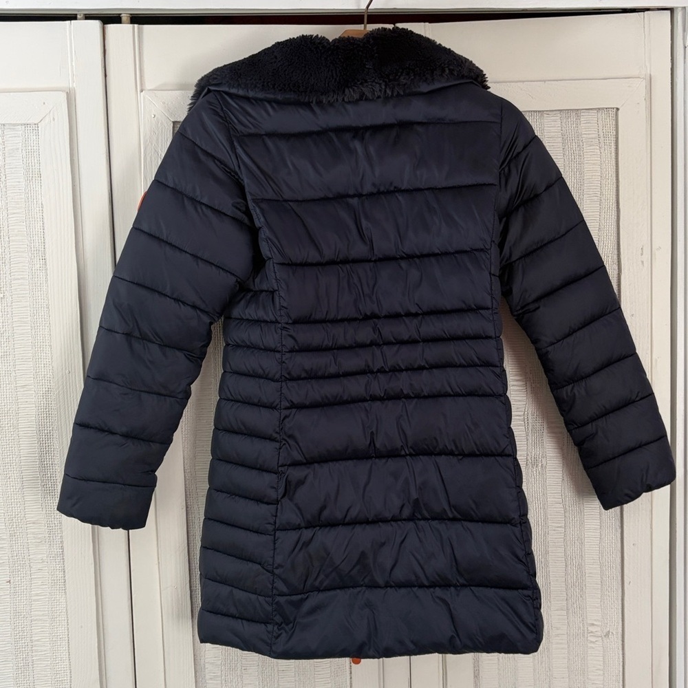 SAVE THE DUCK Long Quilted Jacket Girl Size 10 in navy - Picture 6 of 8